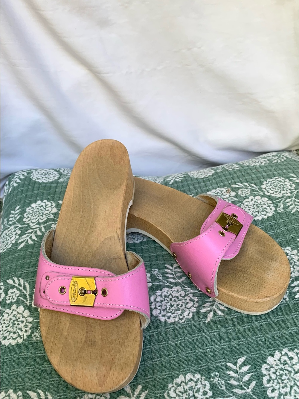 Vintage Pink Leather Wooden Dr. Scholls